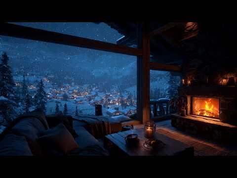 Snowy Cabin Night | 🔥Crackling Fireplace | Sleep & Relaxation