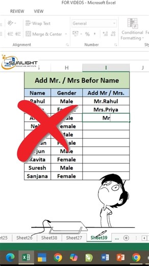 Add Mr Mrs Before Name in Excel | IF Formula Trick 🔥 #excel #exceltips #exceltricks #exceltutorial