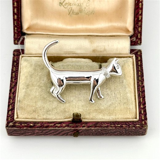 Vintage Cat Brooch, 1980s Rhodium Plated Silver Pin, Minimalist Animal Jewelry, Cat Lover Gift - Etsy