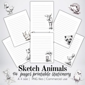 Sketch Animals Printable Letter Paper Set | Black & White Animal Stationery | 14 Page Writing Paper | A4 PNG - Etsy Canada