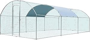 Large Metal Chicken Coop for 30-35 Chickens, Walk-in Chicken Run, Chicken Pen Outdoor W/Cover, Waterproof & Anti-UV, 19.7' D x 9.8' W x 6.4' H, Wire Mesh Poultry Cage for Yard #LYJL06YD-US