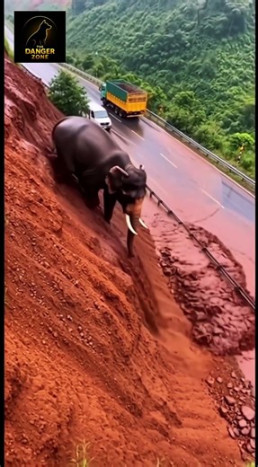 8 Seconds to Death: Elephant Nearly Falls Onto Highway in Massive Landslide!