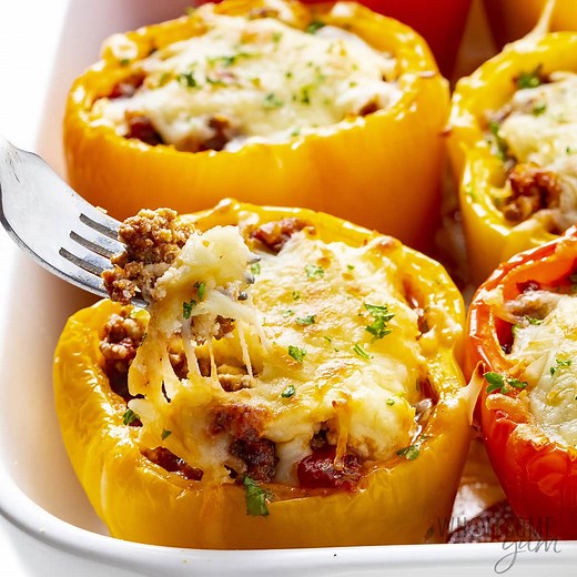 Keto Stuffed Peppers (Lasagna Style) - Wholesome Yum