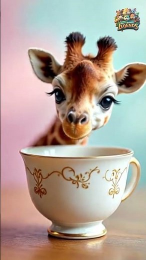 A miniature giraffe peeking from a teacup #shortsfeed