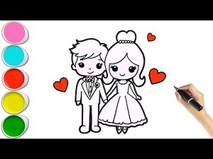 Bride and Groom Drawing For Kids - Cute Couple Drawing