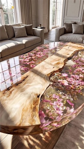 Frozen Pink Flowers in Crystal Epoxy Table 🌸✨ Satisfying Luxury Transformation