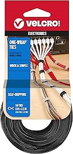VELCRO Brand ONE WRAP Thin Ties | Strong & Reusable | Perfect for Fastening Wires & Organizing Cords | Black & Gray, 8 x 1/2-Inch | 25 Black + 25 Gray Ties