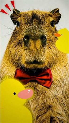 He wasn't expecting this tiny guest... 🐥🎩 #shorts #capybara