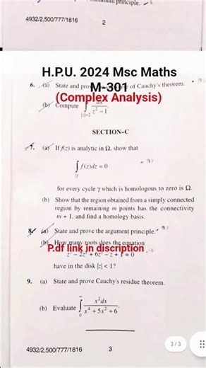 M.Sc Mathematics M-301 (Complex Analysis) H.P.U. 2024
