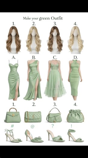 Outfit aura on Instagram: "Build your dream leave-green look 💚 1–4, A–D… what’s your combo? 👀✨ . . . . . #womenstyle #womenfashion #womenoutfits"