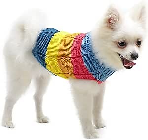 Lawkul Dog Sweaters Puppy Clothes for Small Dogs Winter Cat Clothes Pet Rainbow Pug Outfits Knit Chilly Dog Cable Sweater Pullover Dog Sweater