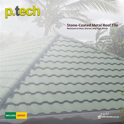 P.Tech Stone-Coated Roof Tiles are built to withstand all weather conditions. Shop P.Tech now at https://shop.wilcon.com.ph/ptech-products or visit Wilcon Depot or Do It Wilcon Stores nationwide. For inquiries, call us at 88-WILCON (88-945266). #WilconDepot #DoItWilcon #BuildingBigIdeas #PTech #StoneCoatedMetalRoofing | Wilcon Depot
