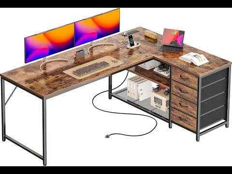 PRAISUN 61" L Shaped Desk with Power Outlets and USB-C Port, Reversible Computer Corner Office