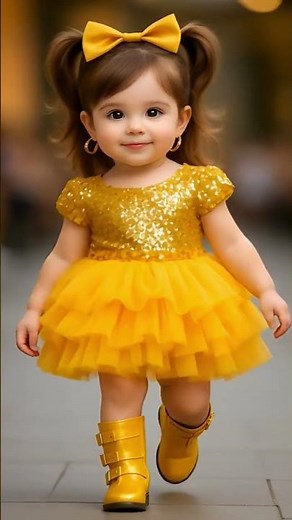 Tiny princess Catwalk show in golden color dress 🦋 #toddlerfashion #ParentStyleGuide #cutegirls