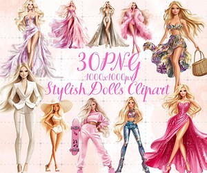 Stylish Dolls Clipart Bundle: 30 PNG Fashion Doll Digital Download - Etsy