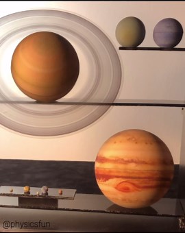 physicsfun on Instagram: "The Planets of Our Solar System to Scale: 3D printed accurate scale model of 8 planets and Earth’s moon. Wonderful detail given by the 3D printing process reproduces the belting on the gas giants. In this model: Earth (diameter = 0.80 cm) and Jupiter (diameter = 9.0 cm). This scale mode allows a direct comparison of the Earth to the Great Red Spot on Jupiter (a hurricane type storm in the Jovian clouds that is more than 500 years old). The ring system of Saturn is color