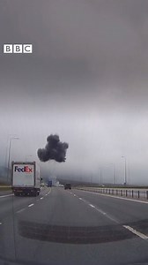 This is the moment a mobile crane burst into flames causing huge tailbacks on the M62. No-one was injured in the incident. | BBC Yorkshire