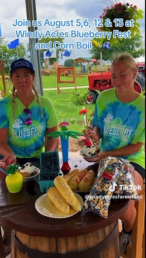 BLUEBERRY FESTIVAL and CORN BOIL at Windy Acres Farm in Geneva, Il is HERE! ENJOY ALL THINGS BLUEBERRY! FRESH BLUEBERRIES, Blueberry Cheesecake, Blueberry Shortcake, Blueberry Slushies, LUNCH at the Grill, Blueberry Beverages, Silo Lounge and Outdoor Seating, FRESH SWEET CORN, Street CORN AND Corn on the Cob Midwestern way at the grill, LIVE ENTERTAINMENT, Family Attractions*, Blueberry PIE, Blueberry Jam, Farm Market Shopping, Blueberry DONUTS, Apple Cider Donuts, Blueberry Tarts, Blueberry ICE