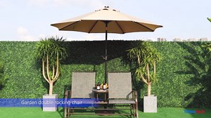 Yaheetech 2-Seat Outdoor Glider with Center Table, Patio Rocking Loveseat with Breathable Mesh Sturdy Metal Frame for Garden Pool Lawn