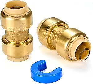 1/2" Push Fit Plumbing Fittings, Tuykay 2Pcs Straight Connector Plumbing Fitting, No Lead Brass Plumbing Fittings with Disconnect Clip for Pex, Copper, CPVC