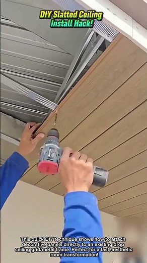 Wood Slat Ceiling Hack! Fast & Clean Installation on Metal Grid #shortsfeed #satisfying