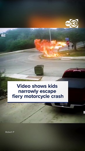 A group of children are seen running away from the sliding motorcycle heading towards them. #texas #bexarcounty #caughtoncamera #crash #publicsafety #sanantonio #abc13 #closecall