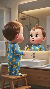 Baby Puts Stickers on Mirror — Cute Cartoon Moment