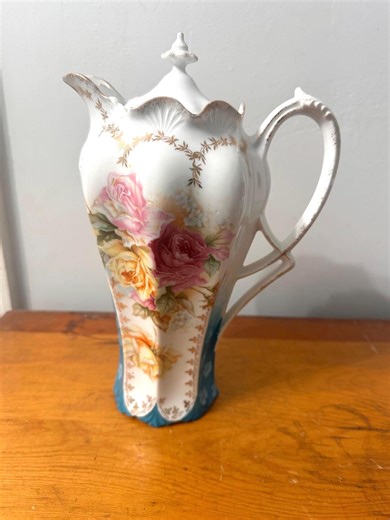 RS Prussia Pink Yellow Roses Blue Gold Mold 501 Chocolate Pot C. 1880-1910 Antique Reinhold Schlegelmilch R.S. Germany Porcelain - Etsy