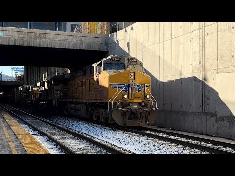 Union Pacific (MRVGR) Mix Freight Train Going by Reno Amtrak Station in Reno Nevada Cold Friday