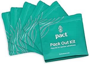 PACT Pack Out Kit - Camping Poop Kit Includes Wet Wipes, Smell Proof Disposal Bags, Hand Wipes, Poop Powder for Odor and Human Waste Bags for Camping and Backpacking