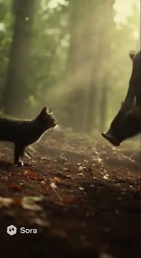 Wild Prowl: Cat vs Fierce Wild Boar