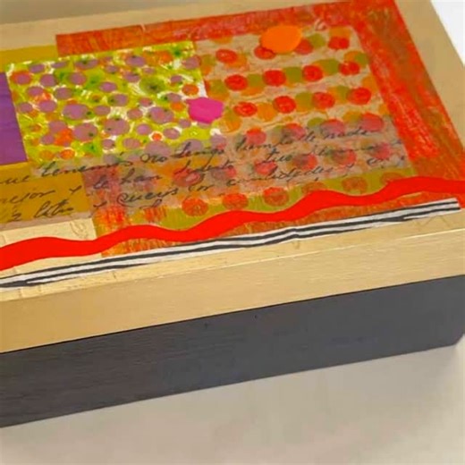 Patricia Forbes on Instagram: ""Box with Pink and Orange Dots": Link in bio. This exquisite box is made of a light weight wood with collage art. The top is textured and embellished with paper and acrylic images. It is 8 1/2 inches wide, 5 1/4 wide and 3 1/2 inches high. This box is available at Patrician Design at 216 Gold Avenue, SW, Albuquerque, NM. Call 505 242-7646. Open Monday through Saturday. Perfect for collectables, fine jewelry or keepsake letters and notes - also glasses, keys, fun re