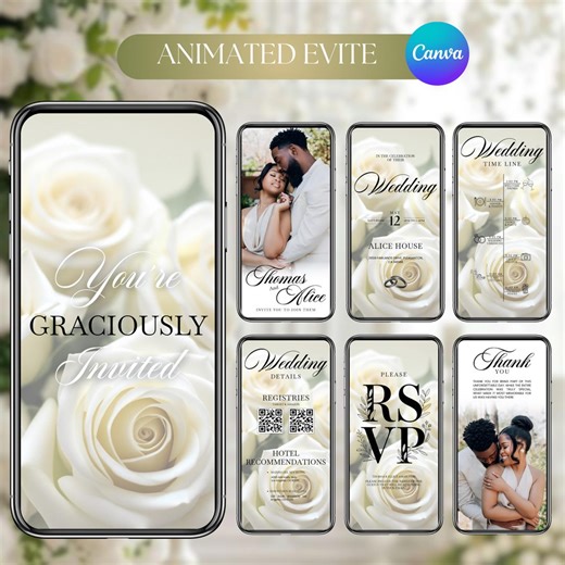 Animated Wedding Evite, Custom Wedding Digital Invitation, Editable Digital Canva Template Electronic Wedding Video Invitation - Etsy