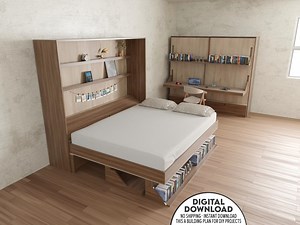 DIY Murphy Bed Plan: Queen Size With Desk & Shelves - Etsy