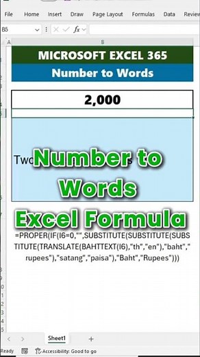 Number to words excel formula
