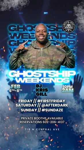 Ghost Ship on Instagram: "🏴‍☠️🍾Weekends were made for this. DJ Kriss live at The Ghost Ship, setting the tone with heavy beats, signature drinks, and unforgettable late-night vibes. ✨☠️ Reservations: 📲 (602) 206-4137 📥 DM 📍 718 N Central Ave. Find us inside of @thegrandaz #bar #cocktails #theghostship #phoenix #arizona #saturday #nigth #bar"