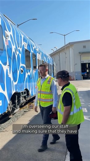 @stadler_rail on Instagram: "Behind the scenes in San Bernardino 🎬: Shane and his crews are dotting the i’s and crossing the t’s so your FLIRT H2 ride is safe & smooth. Shane says “I’m really excited and honored to be part of the first introduction of this hydrogen fuel cell vehicle!” 🎉 Launching tomorrow @gosbcta ! #BehindTheScenes #FLIRTH2 #hydrogentrain"