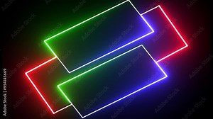 Abstract dynamic saber rectangle frame animation with black background. Animated green and blue color neon glowing frame background. Colorful laser show seamless loop 4K rectangle border.