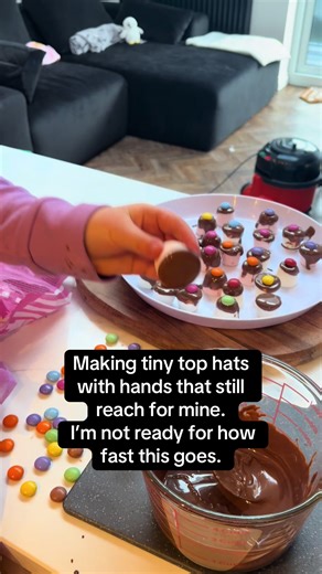 Making tiny top hats with hands that still reach for mine. I’m not ready for how fast this goes.#memories #partyideas #tophat #girlmum #fyp