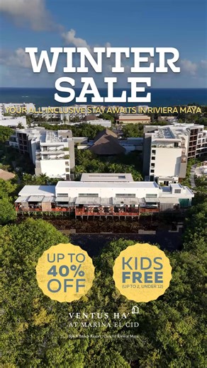 Escape winter with a sun-filled family getaway to the Riviera Maya. Enjoy an all-inclusive stay at Ventus Ha’ at Marina El Cid Spa & Beach Resort with up to 40% off, plus up to 2 kids (12 & under) stay FREE. Make this winter one to remember. Book by January 31, 2026. | El Cid Resorts
