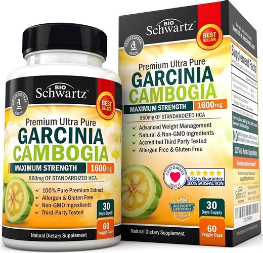 BioSchwartz Pure Garcinia Cambogia 1600mg Capsules - Diet & Appetite Control, 60 Count