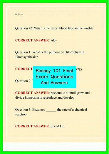 Biology 101 Final Exam Questions And Answers video