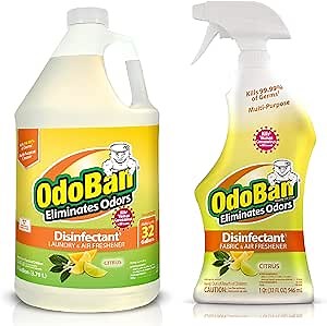OdoBan Ready-to-Use Disinfectant and Odor Eliminator, Made in the USA, Citrus Scent, Set of 2, 32 oz Spray and 1 Gallon Concentrate