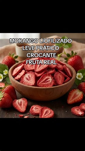 Morangos liofilizados crocantes feitos com fruta de verdade. Snack leve, sabor natural e textura super crocante. Perfeito para consumir como lanche ou adicionar em sobremesas, iogurte, sorvetes, milkshakes e receitas. ✔️ Morango de verdade ✔️ Crocante ✔️ Prático para o dia a dia Experimente os morangos liofilizados e descubra um snack delicioso que também transforma suas sobremesas. 🛒 Toque no link e peça agora. #frutasliofilizadas #fittok #snack #morango @Barelle Cereais