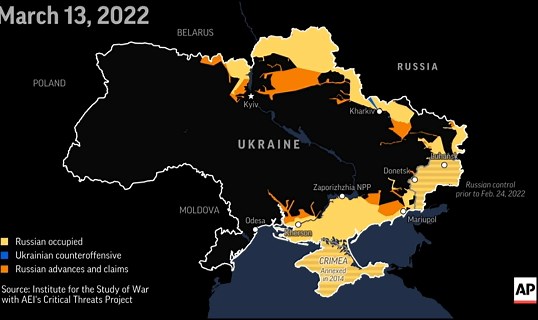 Map shows territorial shifts in Ukraine since war began one year ago