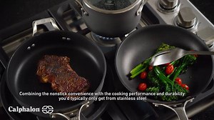 New Calphalon Signature Nonstick and Stainless Steel cookware can do it all: sear foods beautifully, stand up to metal utensils, heat evenly and precisely, and safely go in the dishwasher. Buy your set today! http://bit.ly/1Kw9cjl | Calphalon