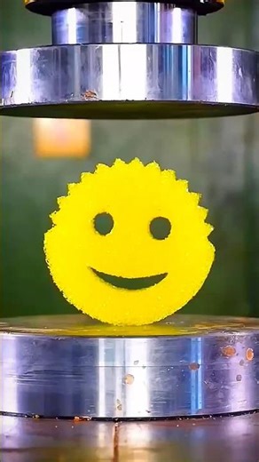 Hydraulic Press vs Smiley Sponge 😄💥 Super Satisfying Crush!#hydraulicpress #viralvideo