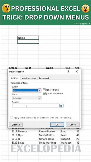 Add Drop Down List in Excel Instantly #excelopedia #learnexcel #exceldropdown