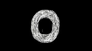 Number zero in handwritten style, alphabet scribble on black background