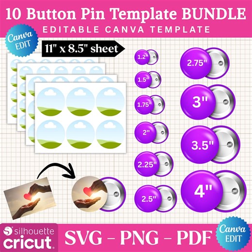 Button Pin Template Bundle, Button Pin Svg, Button Badge, Circle Labels, Editable Canva Template, Badge Maker, DIY Digital Download - Etsy
